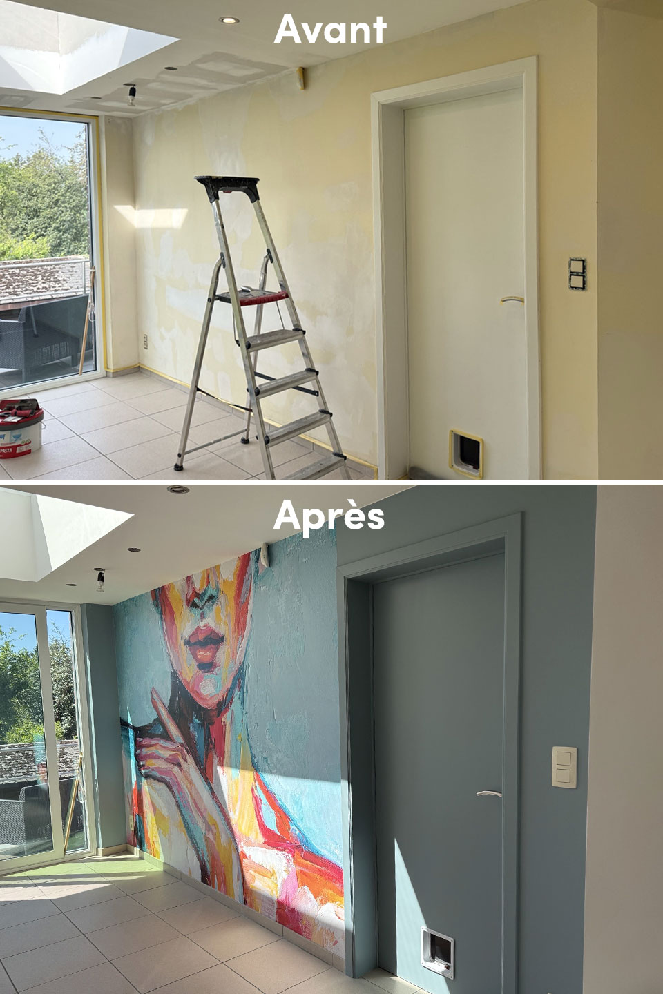 peinture avec portrait de femme en fresque murale